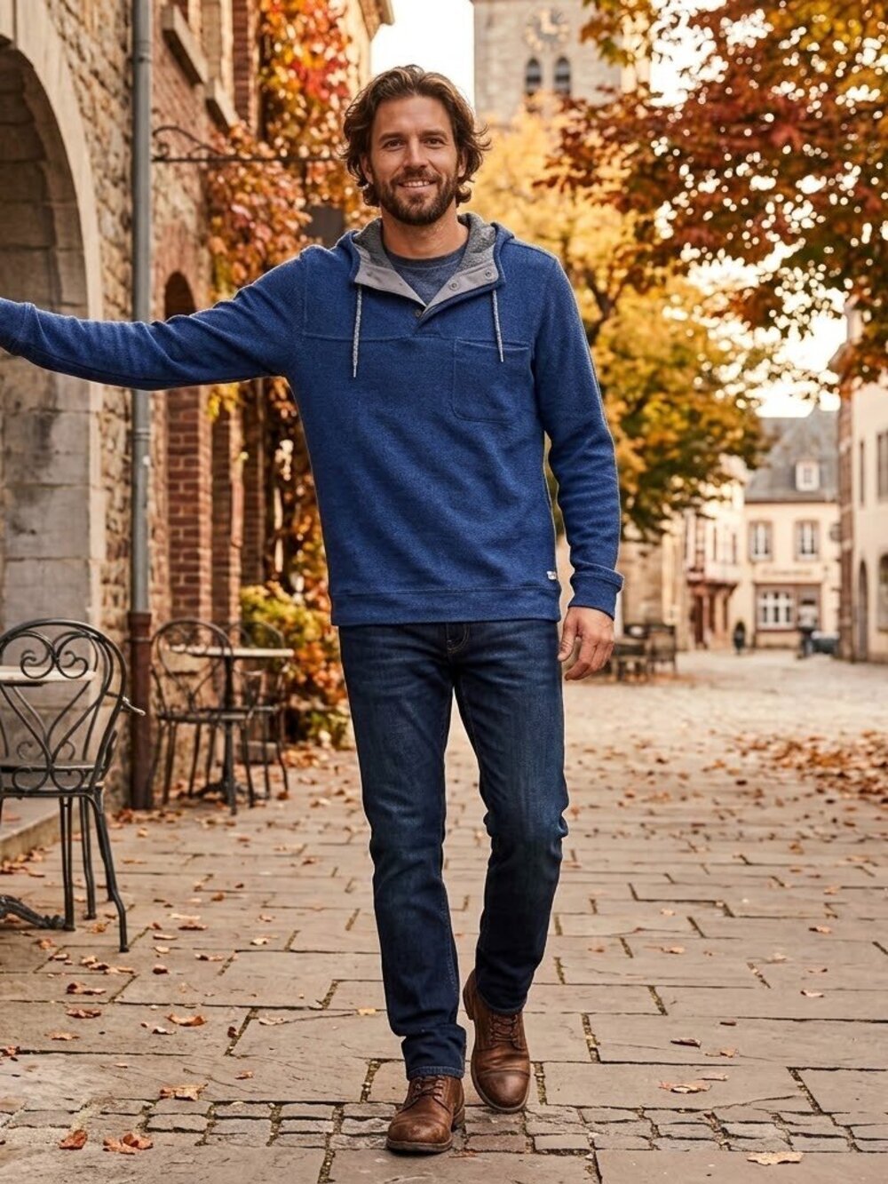 Toad & Co Wool Blend Blue 1/4 Button Hooded Pullover Size Small